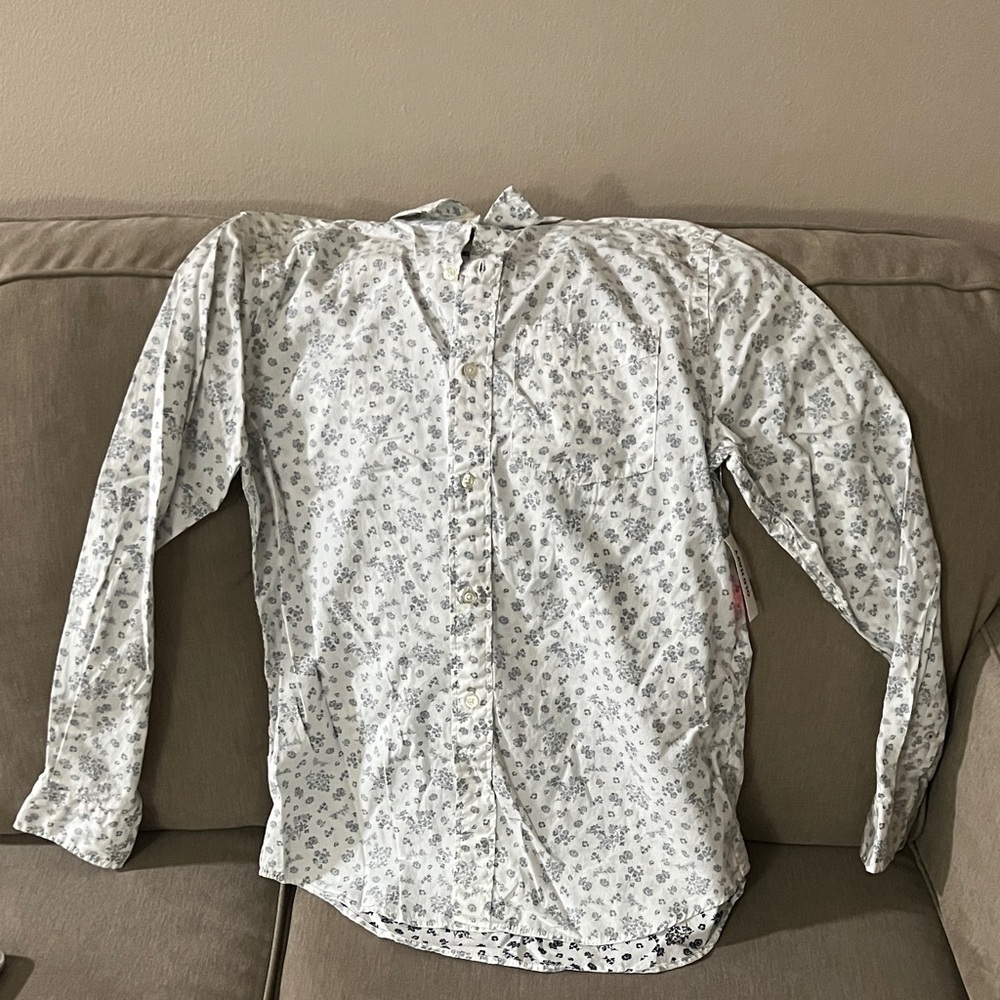 Old Navy Men's White and Gray Floral Button Down Shirt